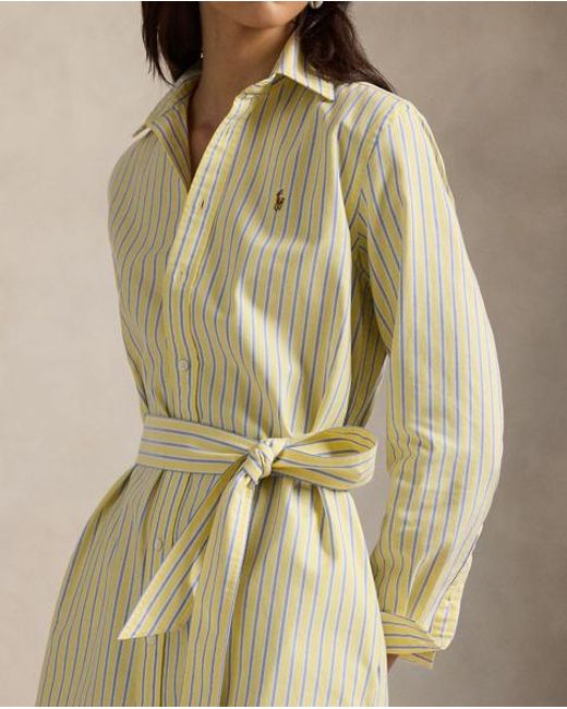 Polo Ralph Lauren Natural Gestreiftes Oxford-Hemdkleid Mit Gürtel