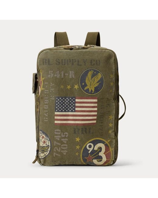 RRL Green Canvas Graphic Backpack for men