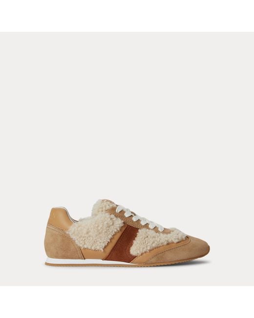 Ralph Lauren Natural Dani Low-Profile Suede-Shearling Trainer