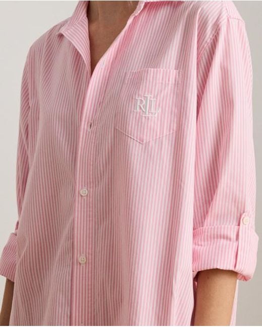 Ralph Lauren Pink Striped Cotton Poplin Sleep Shirt