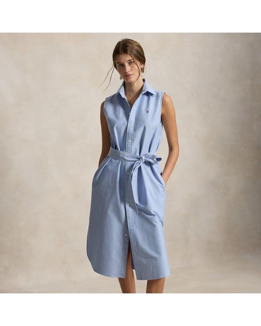 Polo Ralph Lauren Blue Belted Oxford Sleeveless Shirtdress