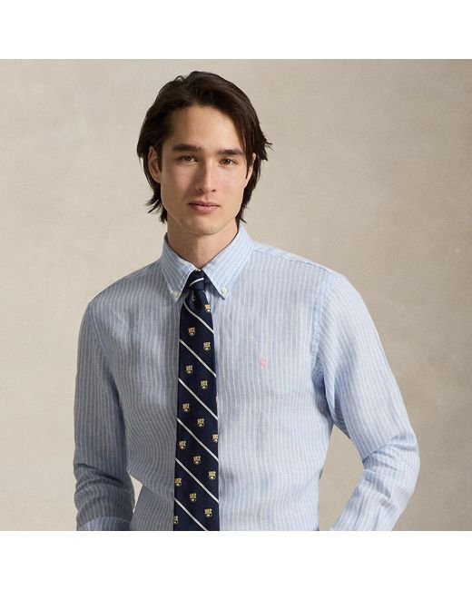 Polo Ralph Lauren Blue Custom Fit Striped Linen Shirt for men