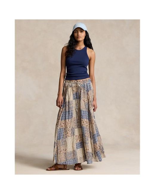 Polo Ralph Lauren Blue Patchwork Crinkled Cotton Gauze Skirt