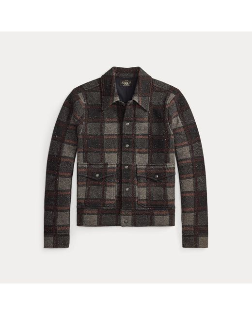 RRL Gray Plaid Wool Cardigan for men