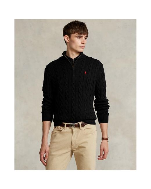 Polo Ralph Lauren Black Cable-knit Cotton Quarter-zip Jumper for men