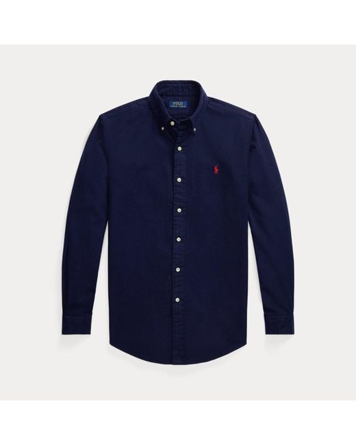 Polo Ralph Lauren Blue Custom Fit Brushed Flannel Shirt for men