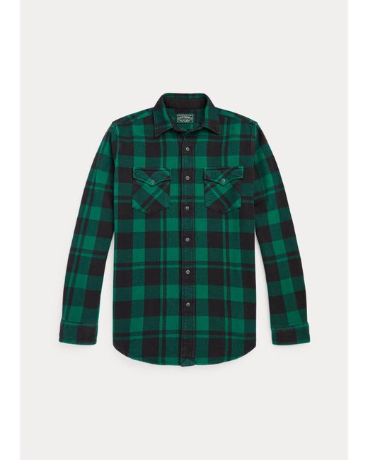 Ralph Lauren Green Classic Fit Plaid Flannel Workshirt for men