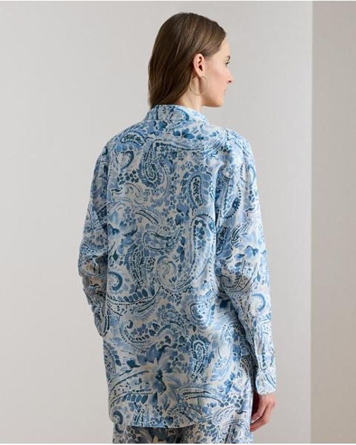 Ralph Lauren Blue Relaxed Fit Paisley Linen Shirt