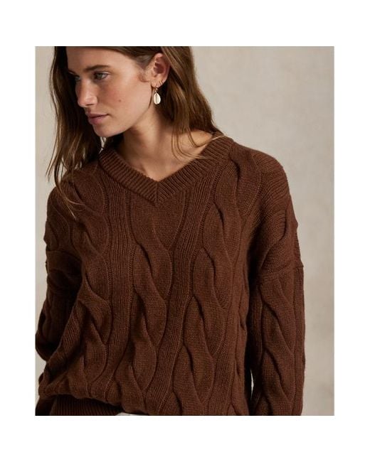 Maglia a trecce in lana e cashmere di Polo Ralph Lauren in Brown