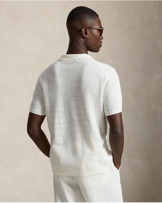 Polo Ralph Lauren White Cotton-Linen Polo-Collar Jumper for men