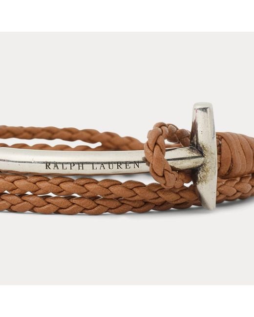 Ralph Lauren Black Triple-Wrap Leather Mallet Bracelet for men