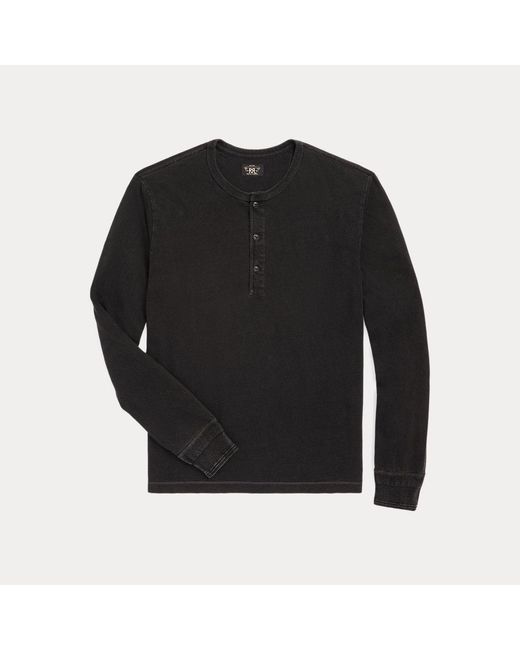 RRL Black Indigo Jersey Henley Shirt for men
