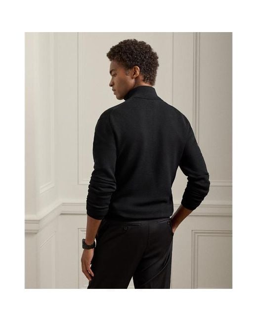 Ralph Lauren Black Piqué-Knit Wool Quarter-Zip Jumper for men