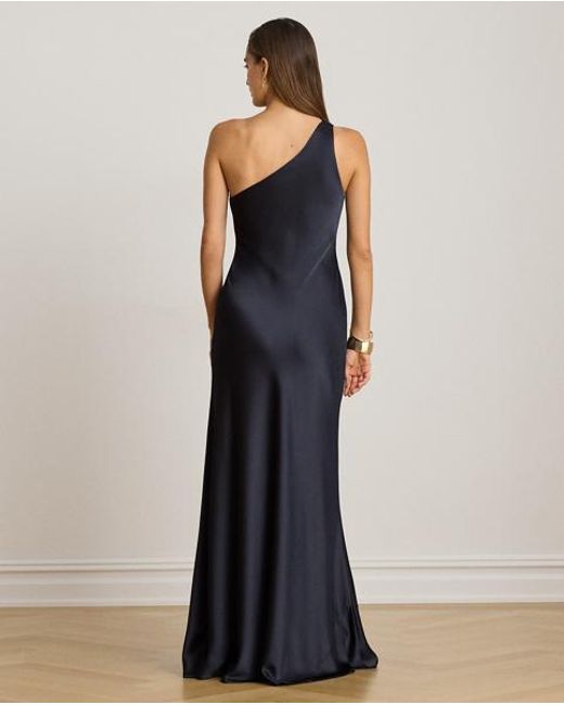 Ralph Lauren Blue Satin Charmeuse One-Shoulder Gown