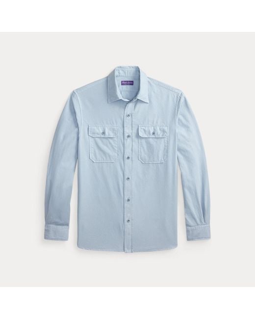 Ralph Lauren Blue Garment-Dyed Twill Shirt for men