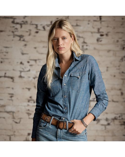 RRL Blue Indigo Chambray Western Shirt