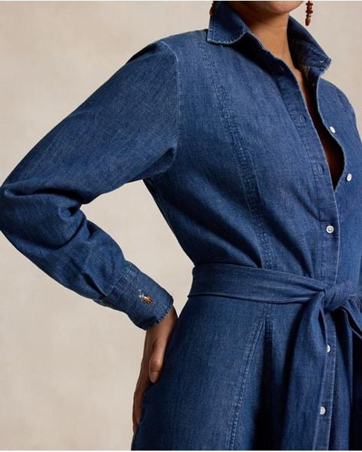 Ralph Lauren Blue Chambray Tie-Waist Shirtdress