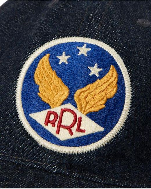 RRL Blue Winged-Logo Denim Ball Cap for men