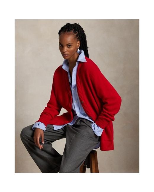 Polo Ralph Lauren Red Cable-Trim Wool-Cashmere Cardigan