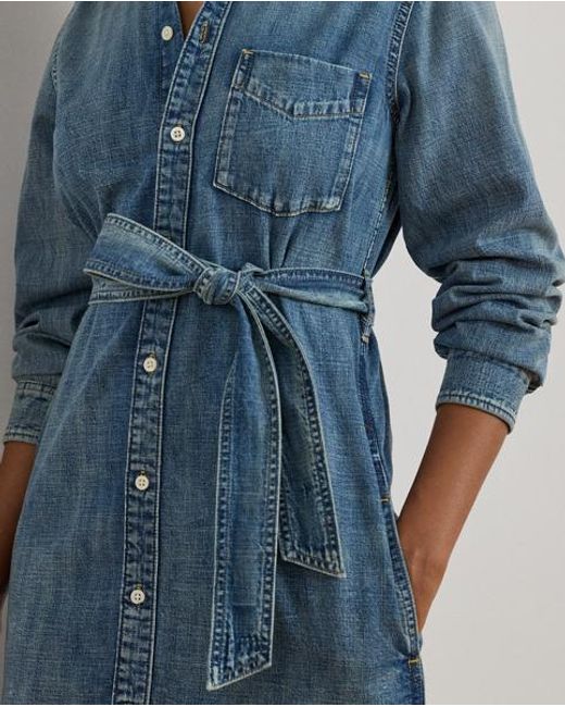 Ralph Lauren Blue Belted Denim Shirt Dress