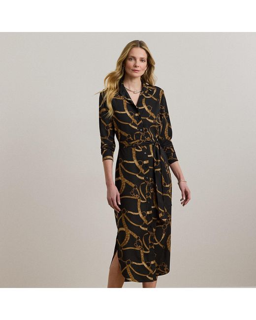 Ralph Lauren Black Belting-Print Crepe Shirtdress