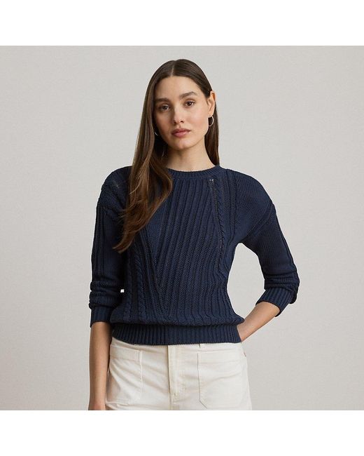 Ralph Lauren Blue Pointelle-Knit Cotton Crewneck Jumper