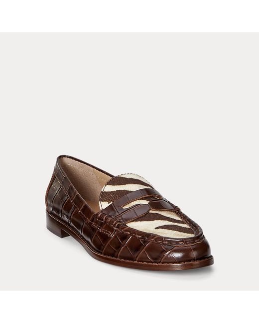 Mocassini Wynnie in pelle goffrata di Ralph Lauren in Brown