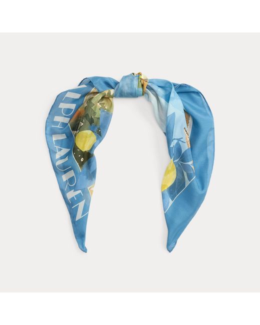 Ralph Lauren Blue Landscape-Print Cotton-Silk Square Scarf