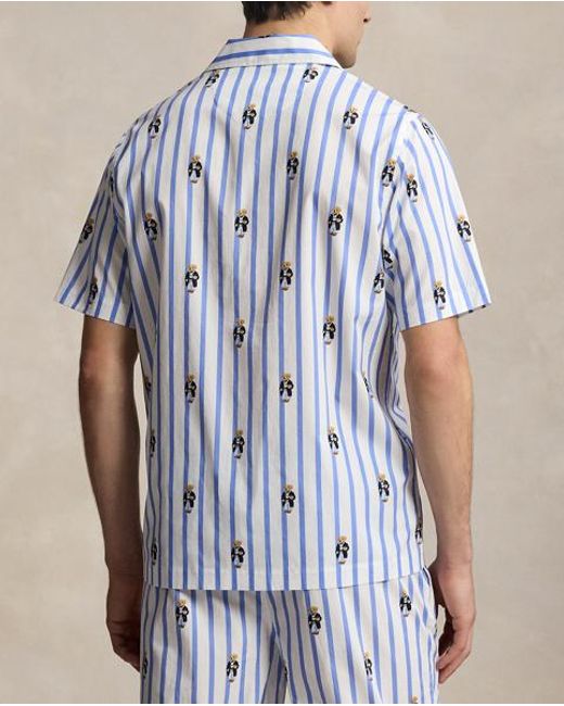 Polo Ralph Lauren Blue Polo Bear Striped Poplin Pyjama Shirt for men