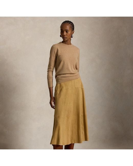 Polo Ralph Lauren Natural Belted Suede A-Line Skirt