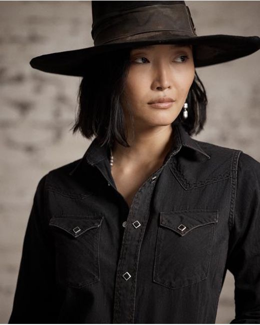 RRL Black Embroidered Denim Western Shirt