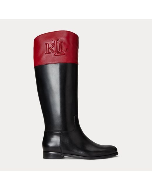 Ralph Lauren Red Zweifarbiger Lederreitstiefel Justine Ii
