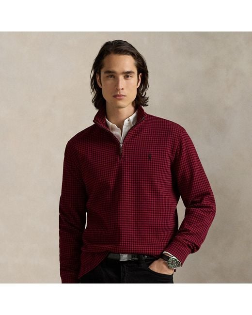 Ralph Lauren Red Checked Estate-Rib Quarter-Zip Pullover for men