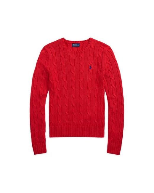 Maglia a girocollo in cotone a trecce di Polo Ralph Lauren in Red