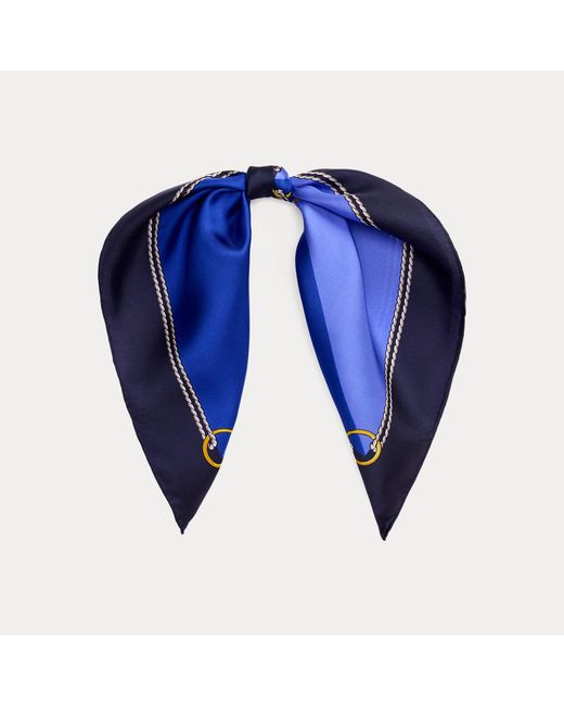 Ralph Lauren Blue Color-Blocked Anchor-Crest Silk Scarf