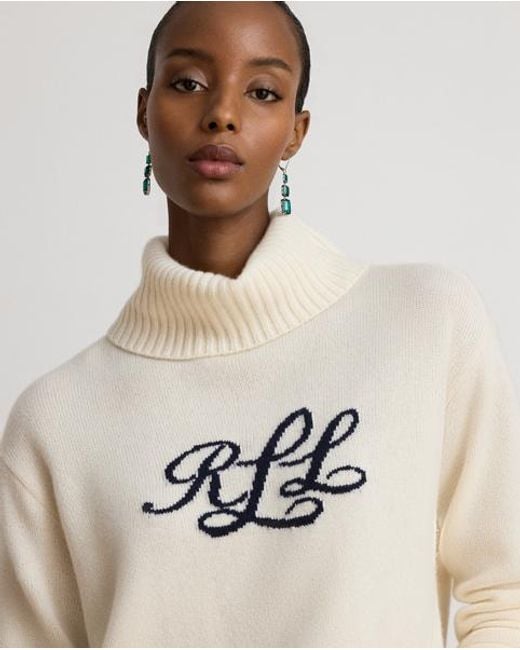 Ralph Lauren White Logo Cashmere Roll Neck Jumper