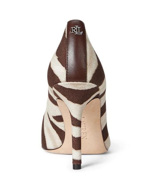 Ralph Lauren Brown Gemusterter Segeltuch-Pumps Lindella Ii