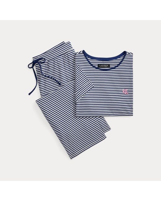 Ralph Lauren Blue Striped Cotton-Blend-Jersey Pajama Set