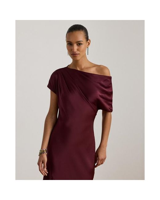 Ralph Lauren Red Satin Charmeuse Off-The-Shoulder Gown