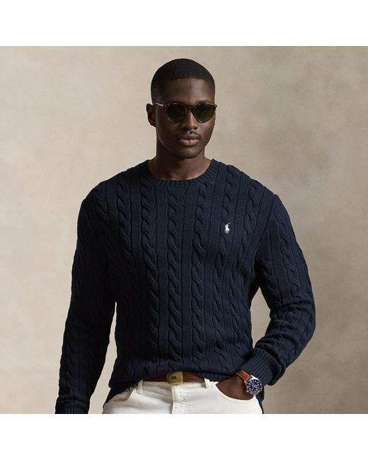 Ralph Lauren Blue Cable-Knit Cotton Sweater for men
