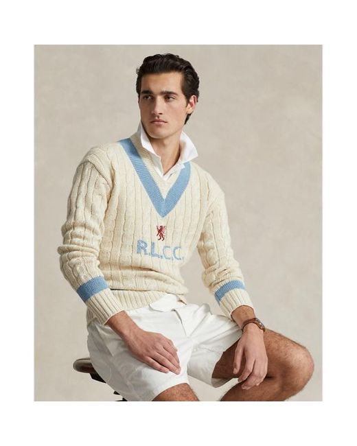 Polo Ralph Lauren White Embroidered Cotton-blend Cricket Jumper for men