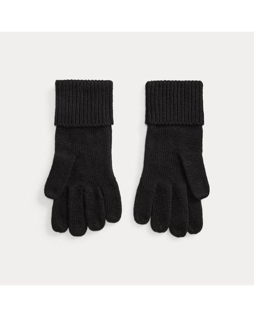 Ralph Lauren Black Embroidered-Crest Knitted Gloves