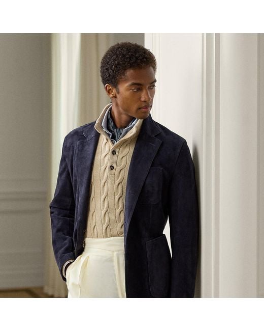 Ralph Lauren Blue Hand-Tailored Suede Blazer for men