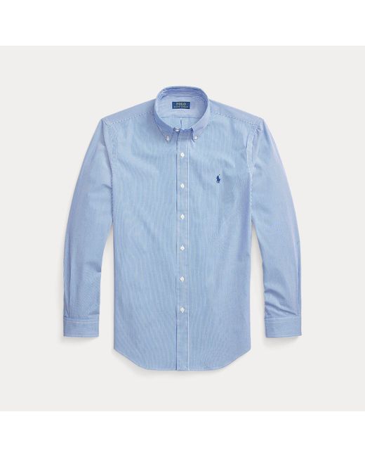 Polo Ralph Lauren Blue Custom Fit Striped Stretch Poplin Shirt for men