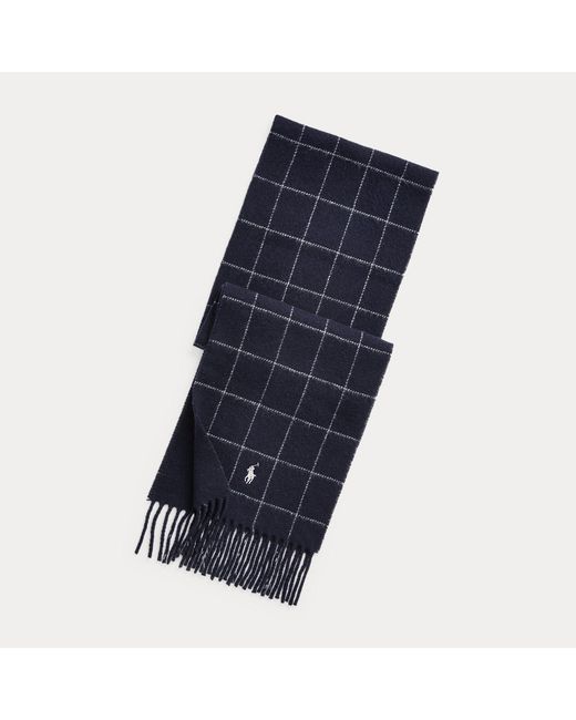 Polo Ralph Lauren Blue Windowpane Plaid Wool-Blend Scarf for men