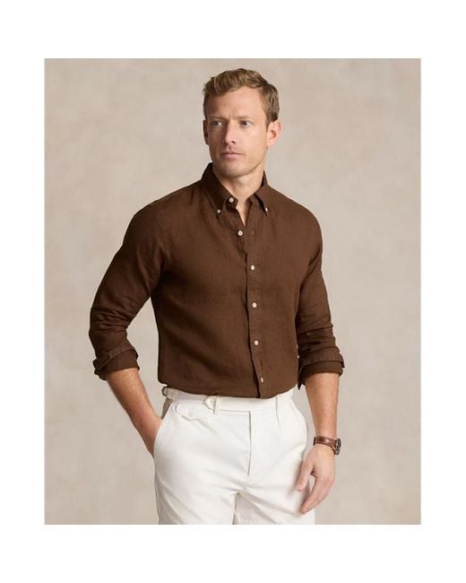 Camicia in lino Slim-Fit di Polo Ralph Lauren in Brown da Uomo
