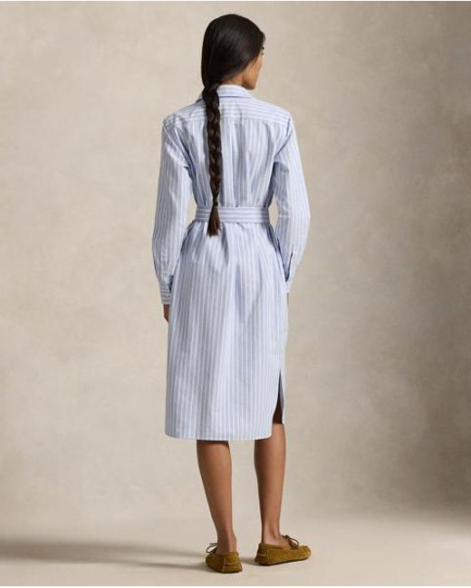 Polo Ralph Lauren Blue Striped Cotton Oxford Belted Shirt Dress
