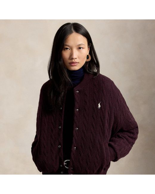 Polo Ralph Lauren Brown Cable-Knit Wool-Cashmere Snapped Jacket
