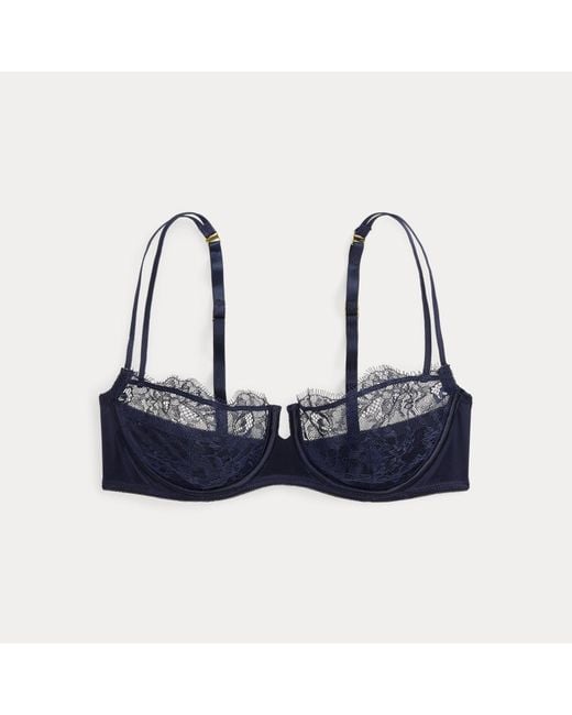 Ralph Lauren Blue Satin-Lace Balconette Bra
