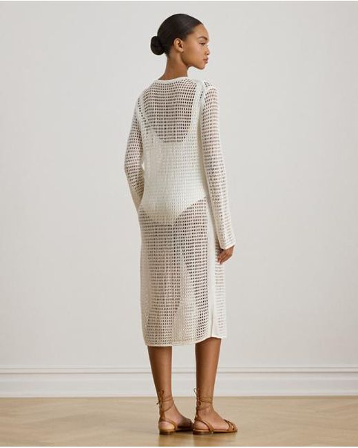 Ralph Lauren Gray Linen-Blend Crocheted Dress Cover-Up